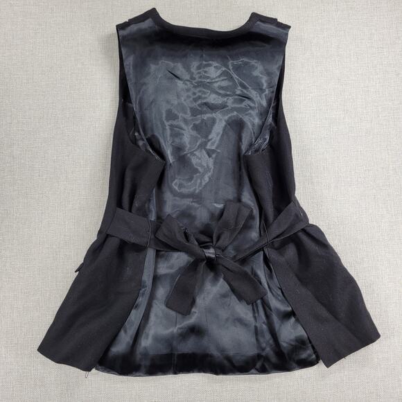 Gap Womens Vest Large Black Wool Blend Plunging Neck Waist Tie Double Breasted - Picture 9 of 13